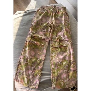 Fabletics Floral Wide Leg Cargo Pants Drawstring Waist Women's M